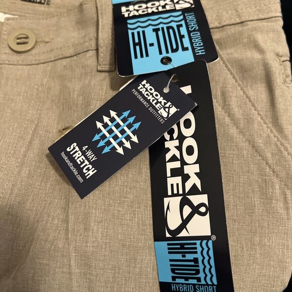 Hook & Tackle Hi Tide Hybrid Performance Stretch Mens Shorts Khaki Sz 32 - Picture 6 of 7